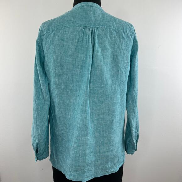 J Crew Baird McNutt Irish Linen Turquoise Blue Long Sleeves Popover Top Size 0 - Picture 7 of 12
